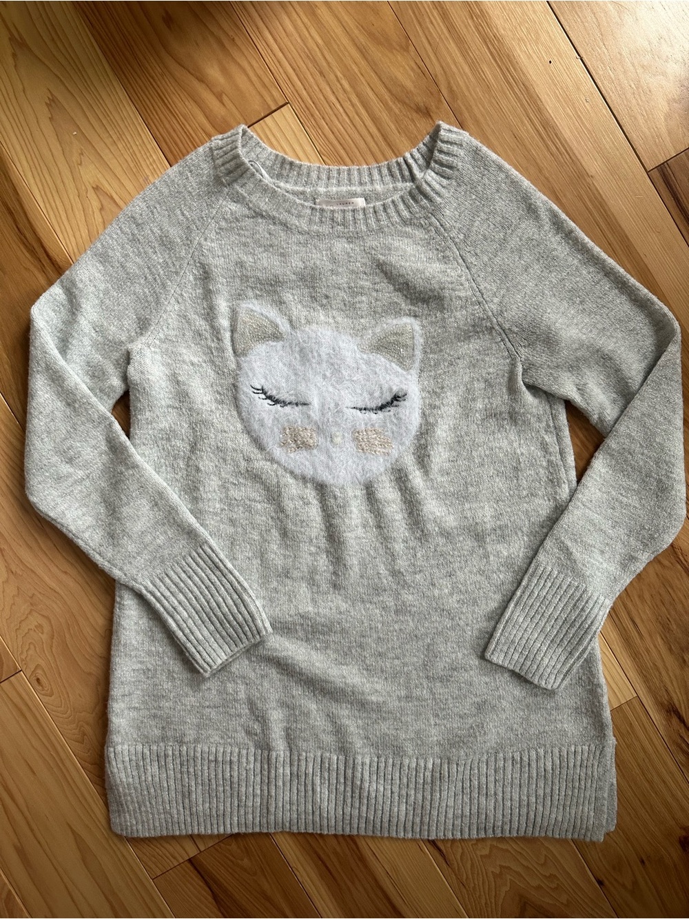 EUC LC Lauren Conrad Sequin Kitty Cat Tunic Sweater - Gray Size S